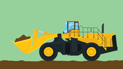 bulldozer illustration with green background