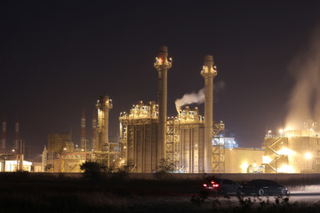 Petrochemical plant at night 