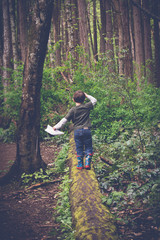 Obraz premium Boy Exploring Forest in Victoria, British Columbia