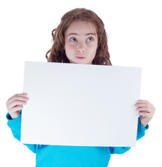 Fototapeta premium Pretty teen girl with blank poster