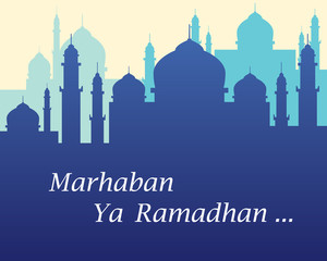 marhaban yaa ramadhan ramadan with mosque sillhouette as background
