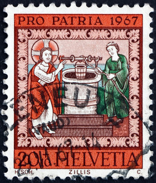 Postage stamp Switzerland 1967 Jesus and the Samaritan Woman