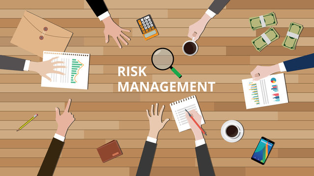 Risk Management Business Calculation Team Work Together On Desk Vector Illustration Vector Illustration