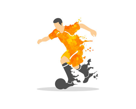 vector illustration of soccer (football) player in an action with splash and watercolor
