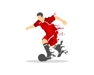 Fototapeta na wymiar vector illustration of soccer (football) player in an action with splash and watercolor