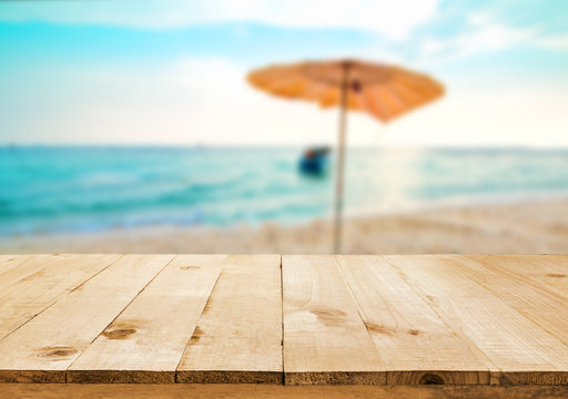 Image Of Wooden Table In Front Of Summer Sea In Thailand