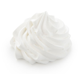 Whipped cream isolated on a white background with clipping path. Front view. - obrazy, fototapety, plakaty