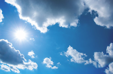 Blue sky and sun.