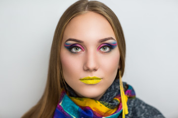 Woman with yellow lips