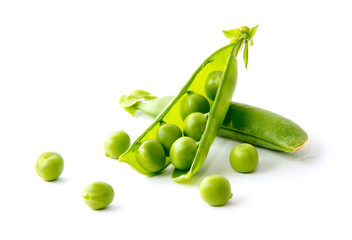 fresh green peas isolated on a white background