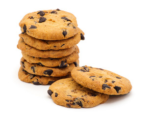 Chocolate chip cookie on white