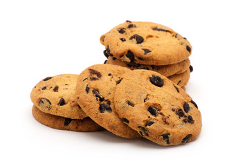 Chocolate chip cookie on white