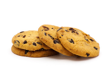 Chocolate chip cookie on white