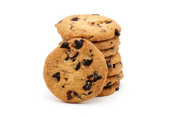 Chocolate chip cookie on white