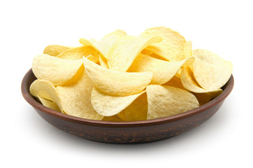 Potato chips isolated white background.