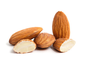 group of almonds isolated on white
