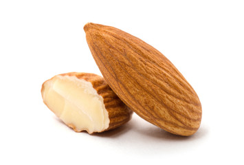 group of almonds isolated on white