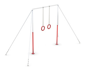 Horizontal bar with rings on white background. 3d rendering.