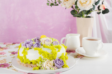 Colorful butter cream flowers cake