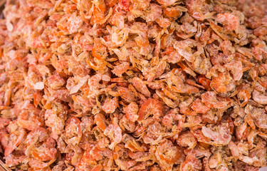 Small dried shrimp background for cooking at market
