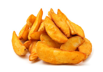 fried Potato wedges. Fast food. Isolated on white