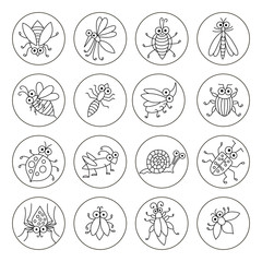 Set of vector funny insects icons.