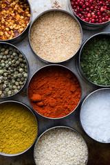 spices in steel bowls