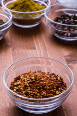 chili flakes in a glass bowl