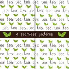 Set of four seamless patterns with lettering tea