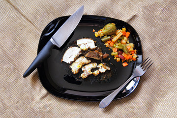 Grilled chicken fillet, breast with cooked vegetable on plate