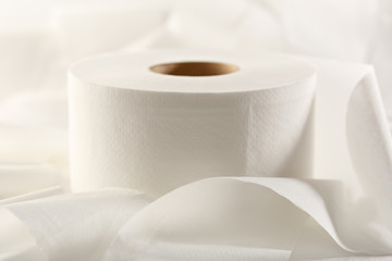 Fototapeta na wymiar One white toilet paper roll