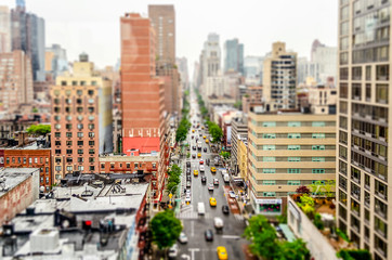 Luchtfoto van 1st Avenue, Manhattan. Tilt-shift-effect toegepast