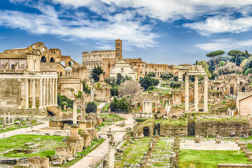 Scenic view over the ruins of the Roman Forum, Italy