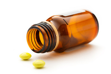 Bottle with pills in closeup