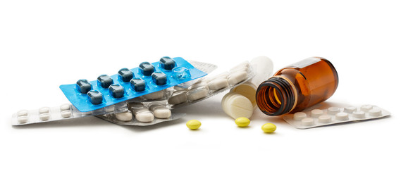 Bottles with pills in closeup