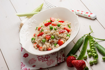 risotto with strawberries and green peas