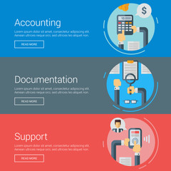 Accounting. Documentation. Support. Flat Design Vector Illustration Concepts for Web Banners and Promotional Materials