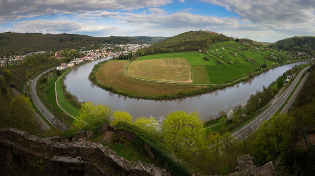 Neckarschleife around Dilsberg, Neckarsteinach and the River Neckar, Odenwald, Germany
