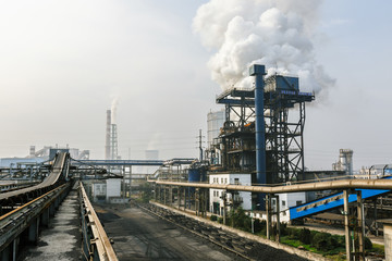Industrial cooling tower of smoke pollution in the steel mill