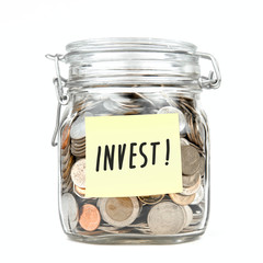 Savings money box coins stack thai baht with word 