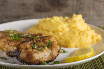 Fried carp with polenta
