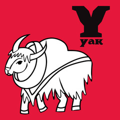cartoon doodle yak. letter y. part of animal alphabet.