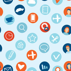 flat design seamless pattern. School icon set on a blue background. Vector