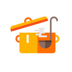 Pot of Soup and Ladle. Cooking Concept. Vector Illustration in Flat Design Style