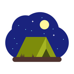 Obraz premium Tourist tent at Night. Vector illustration in flat design style