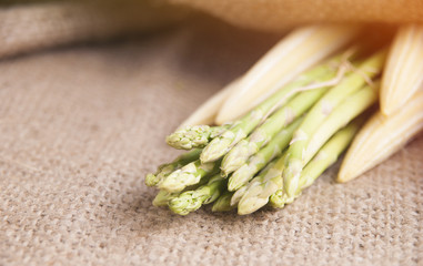 Fresh asparagus prepare on gunny-bag ,ready for cooking