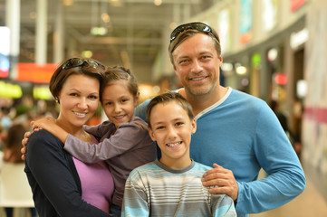 Family  walking in city