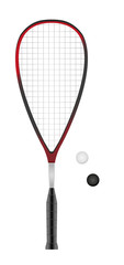 squash or racketball racket and two balls - sport equipment