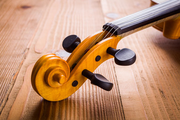 Close view of violin scroll and pegbox