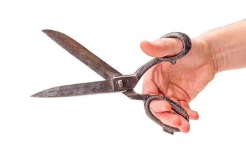 Hand cutting with old scissors
